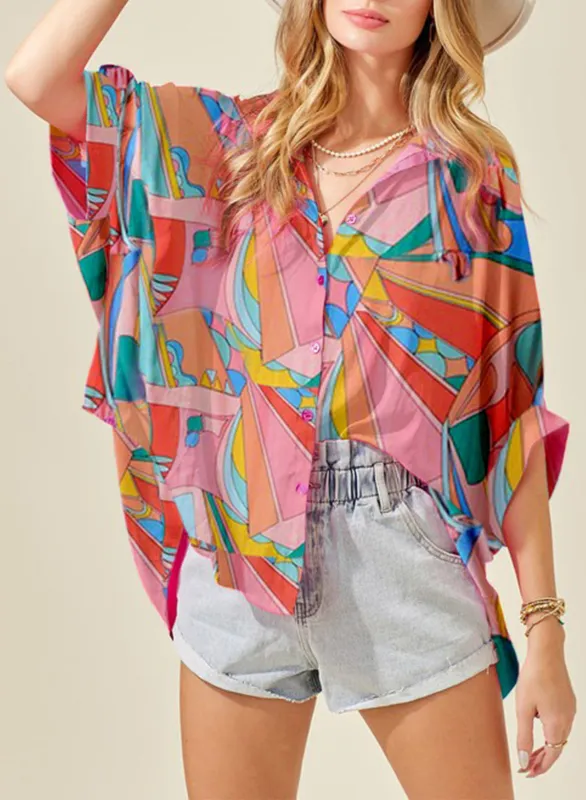 Printed Dolman Sleeve Collared Shirt sold by Gigi Laurent