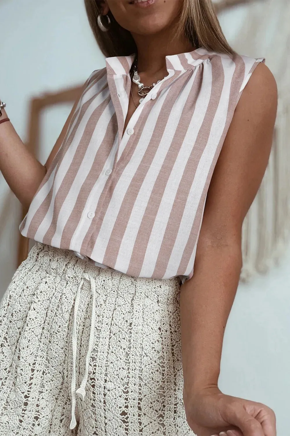 Stripe Button Down Sleeveless Shirt sold by Gigi Laurent product image thumbnail 2