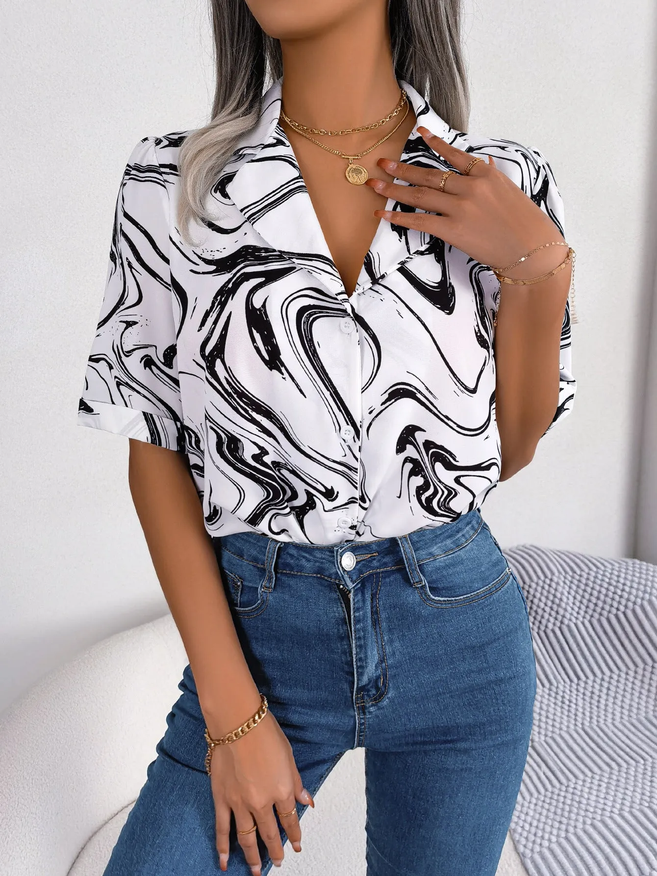 Printed Lapel Collar Shirt sold by Gigi Laurent product image thumbnail 4