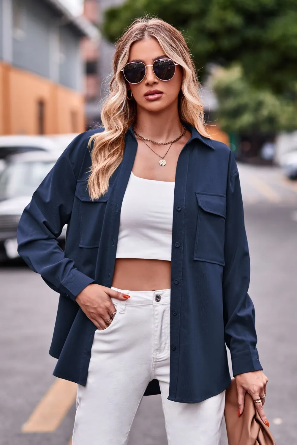 Dropped Shoulder Longline Shirt with Pockets sold by Gigi Laurent product image thumbnail 5