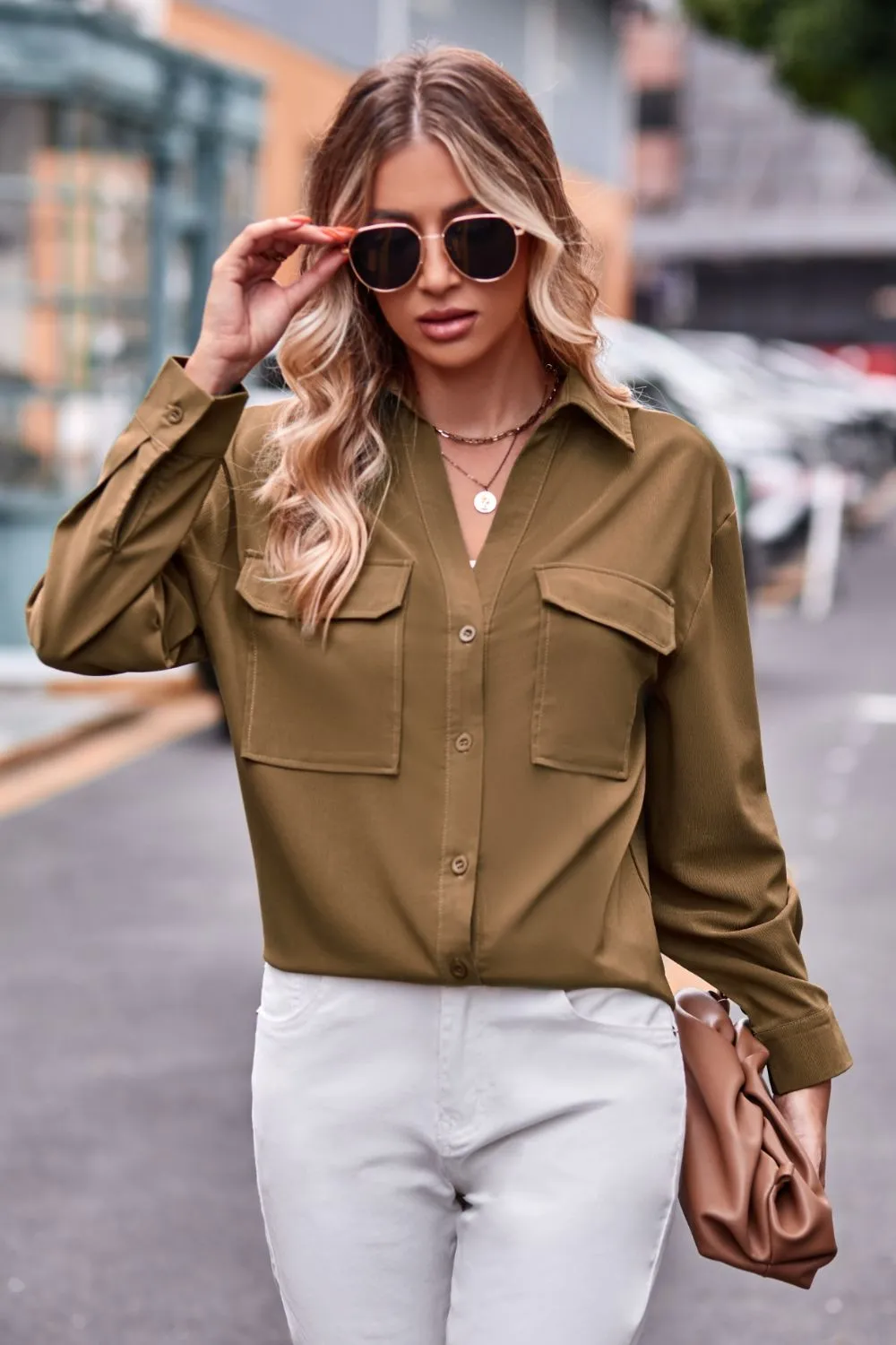 Dropped Shoulder Longline Shirt with Pockets sold by Gigi Laurent product image thumbnail 3