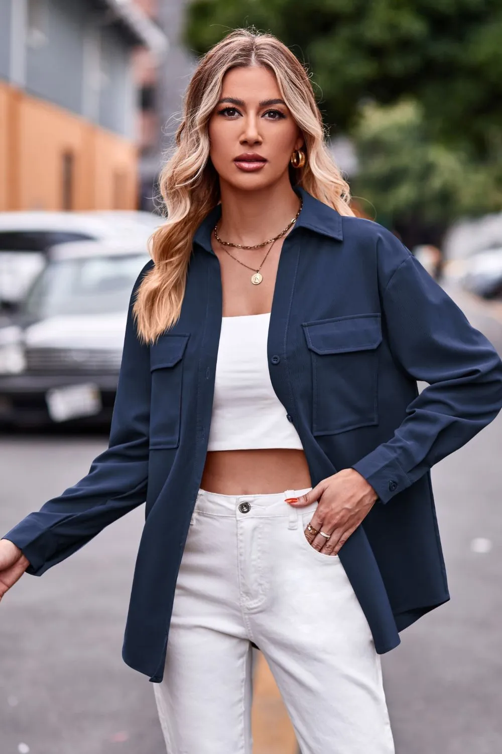 Dropped Shoulder Longline Shirt with Pockets sold by Gigi Laurent product image thumbnail 4