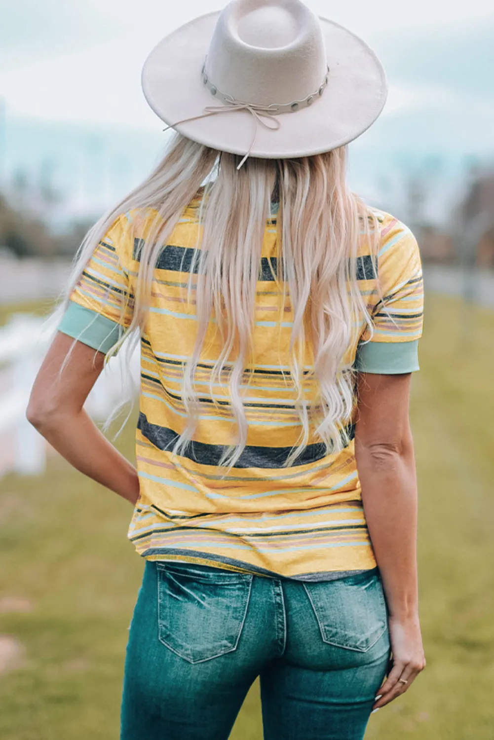 Multicolored Striped Round Neck Tee Shirt sold by Gigi Laurent product image thumbnail 2