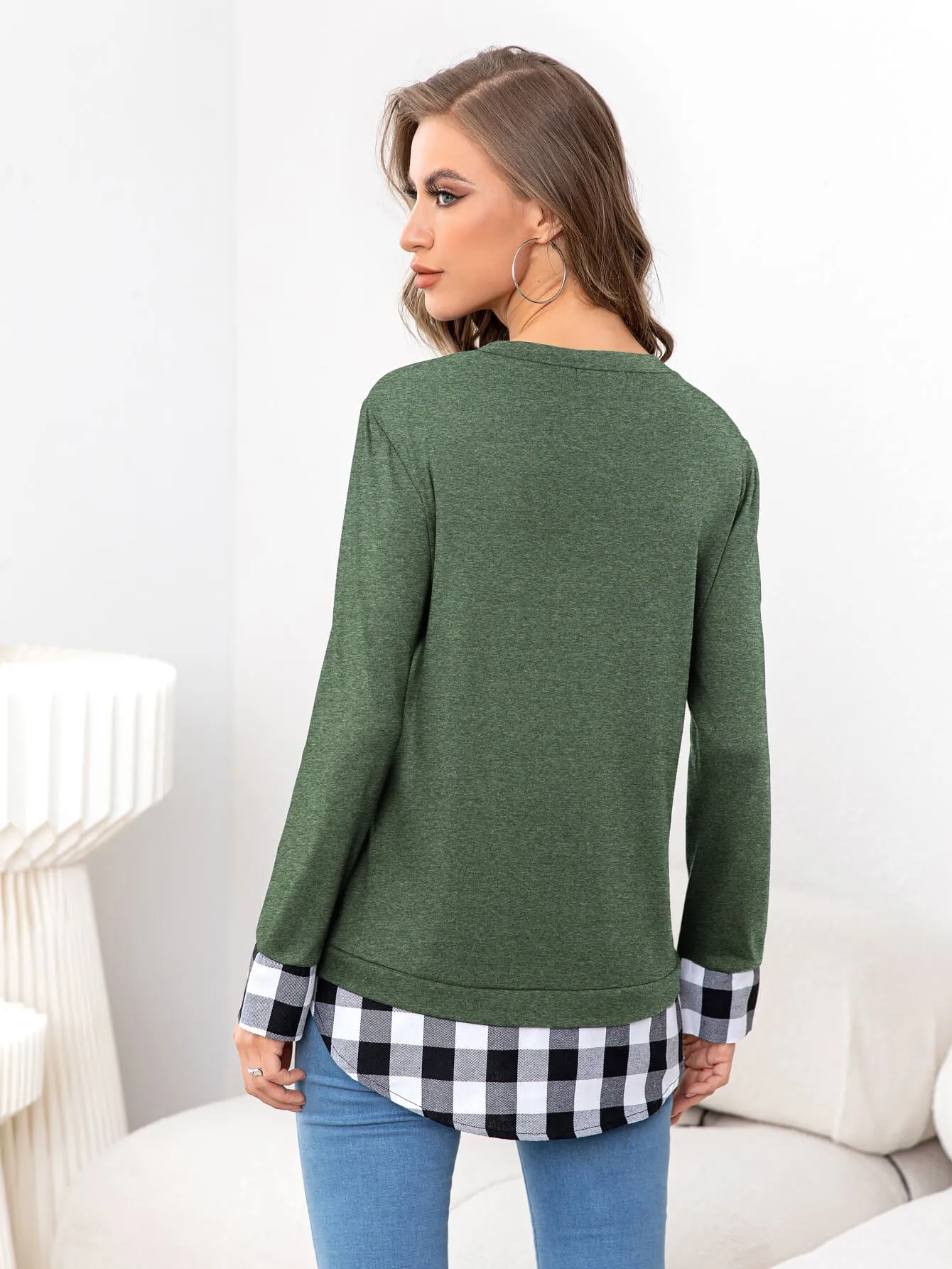 Plaid Round Neck Long Sleeve Tee sold by Gigi Laurent product image thumbnail 2