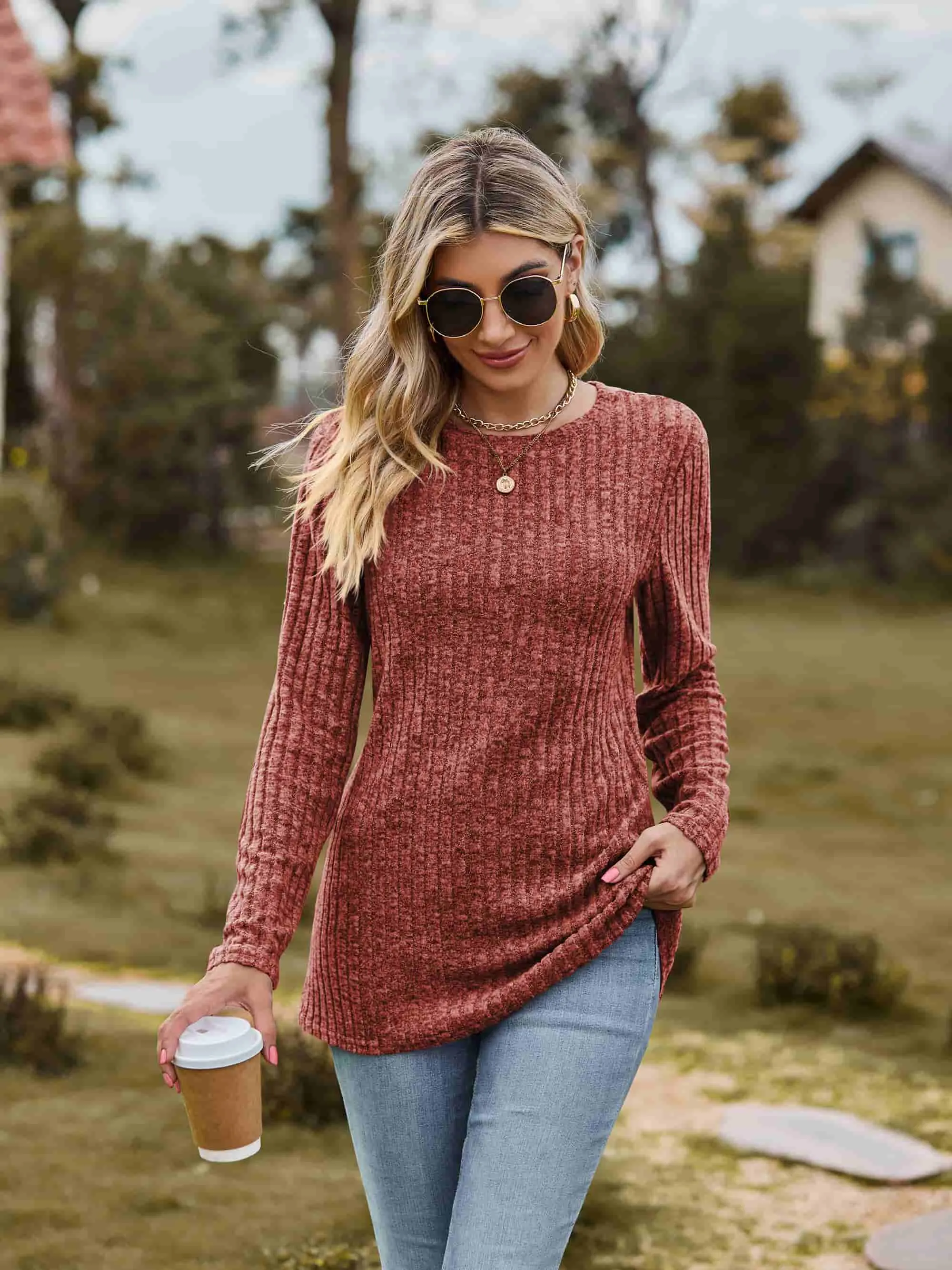 Ribbed Round Neck Long Sleeve Tee sold by Gigi Laurent product image thumbnail 5