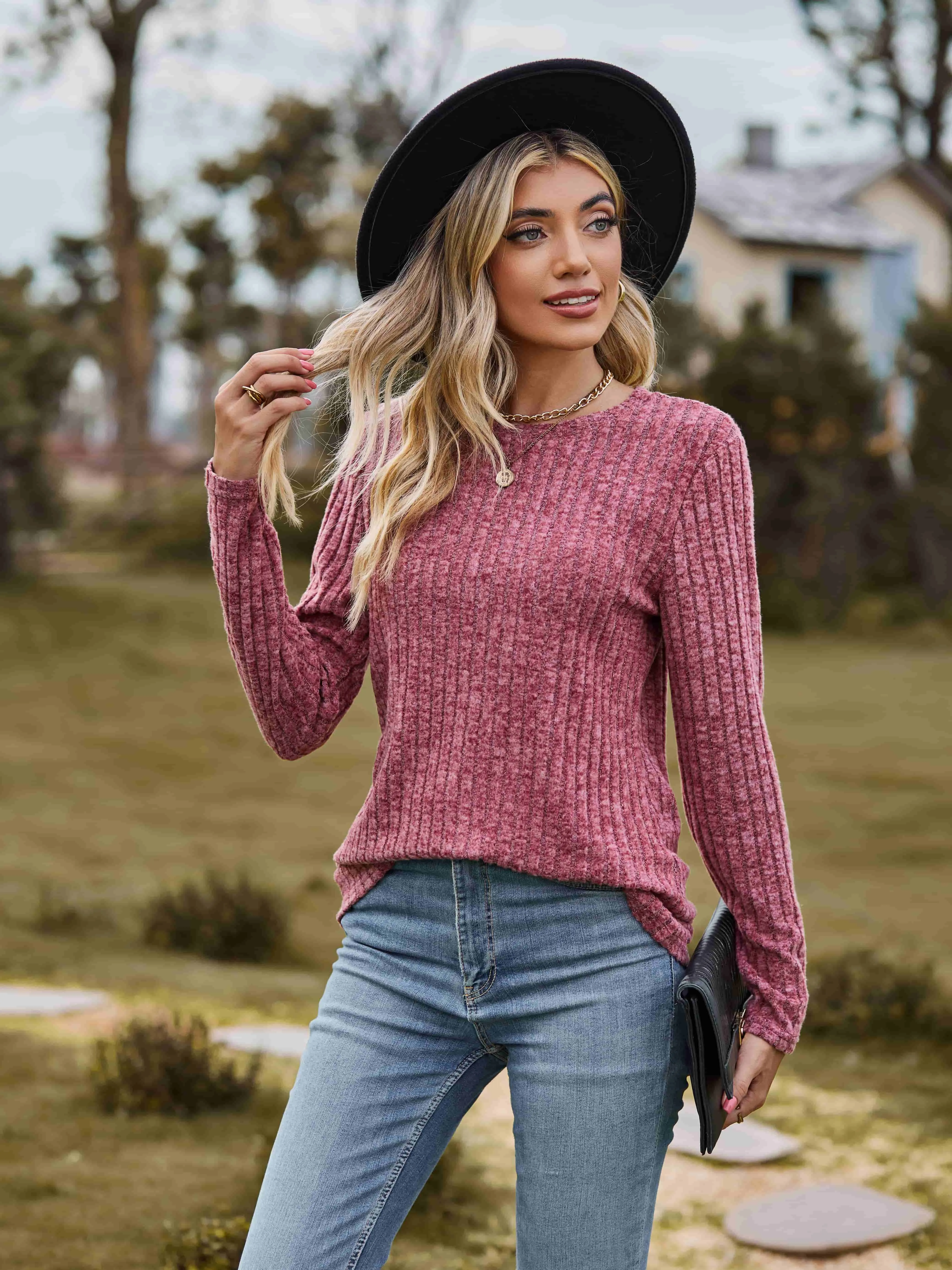 Ribbed Round Neck Long Sleeve Tee sold by Gigi Laurent product image thumbnail 4