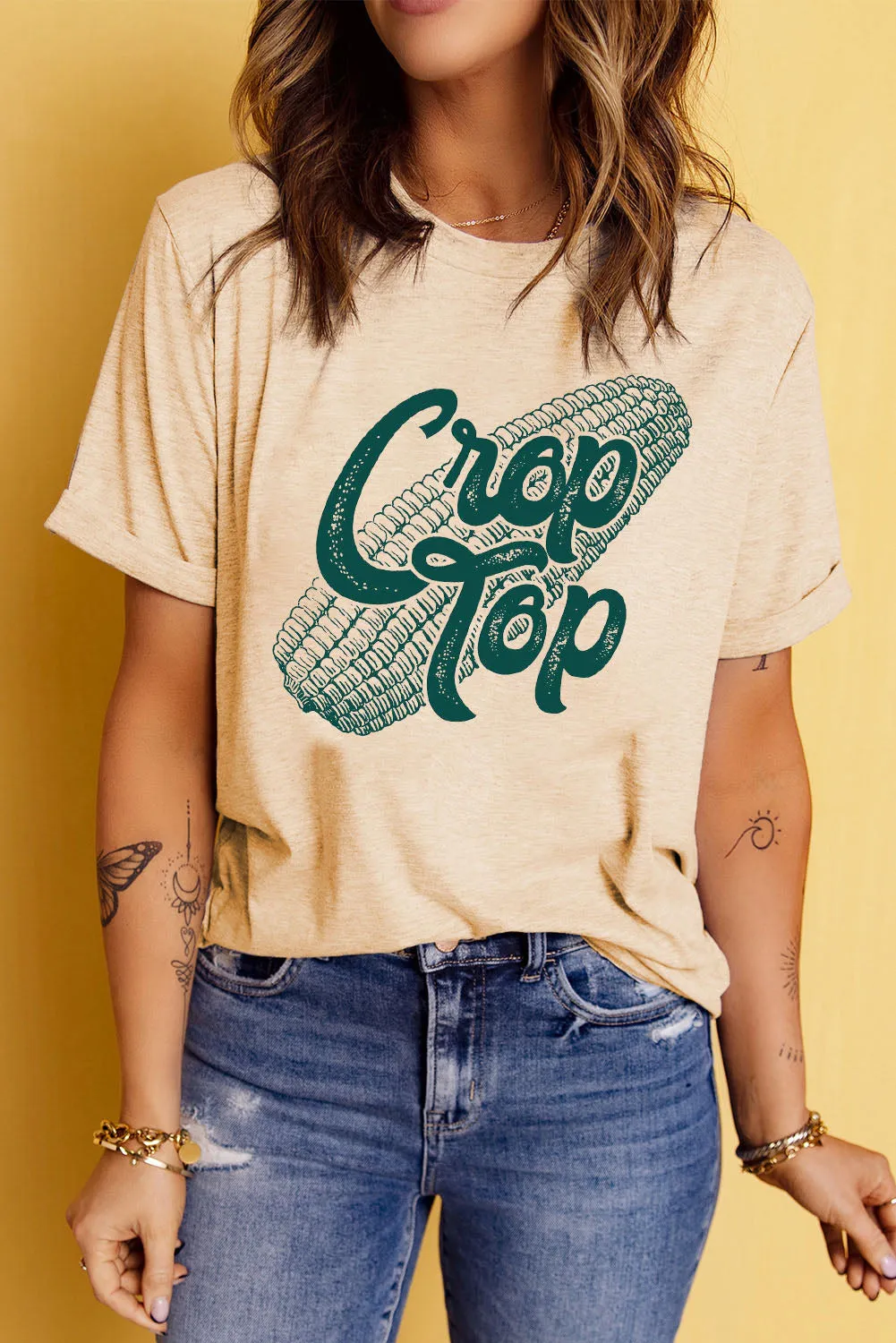 Corn Letter Graphic Cuffed Tee sold by Gigi Laurent product image thumbnail 3