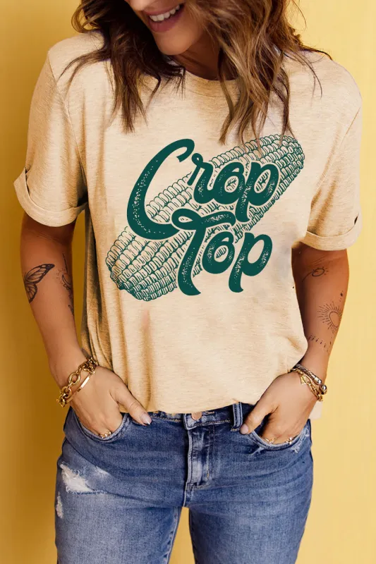 Corn Letter Graphic Cuffed Tee sold by Gigi Laurent