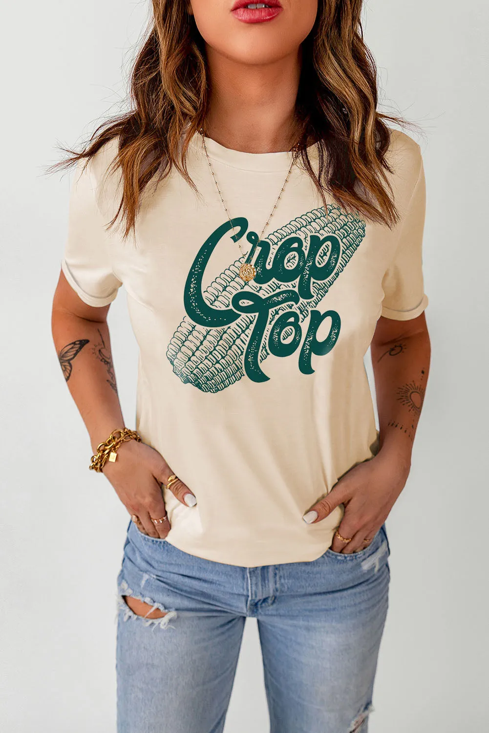 Corn Letter Graphic Cuffed Tee sold by Gigi Laurent product image thumbnail 4