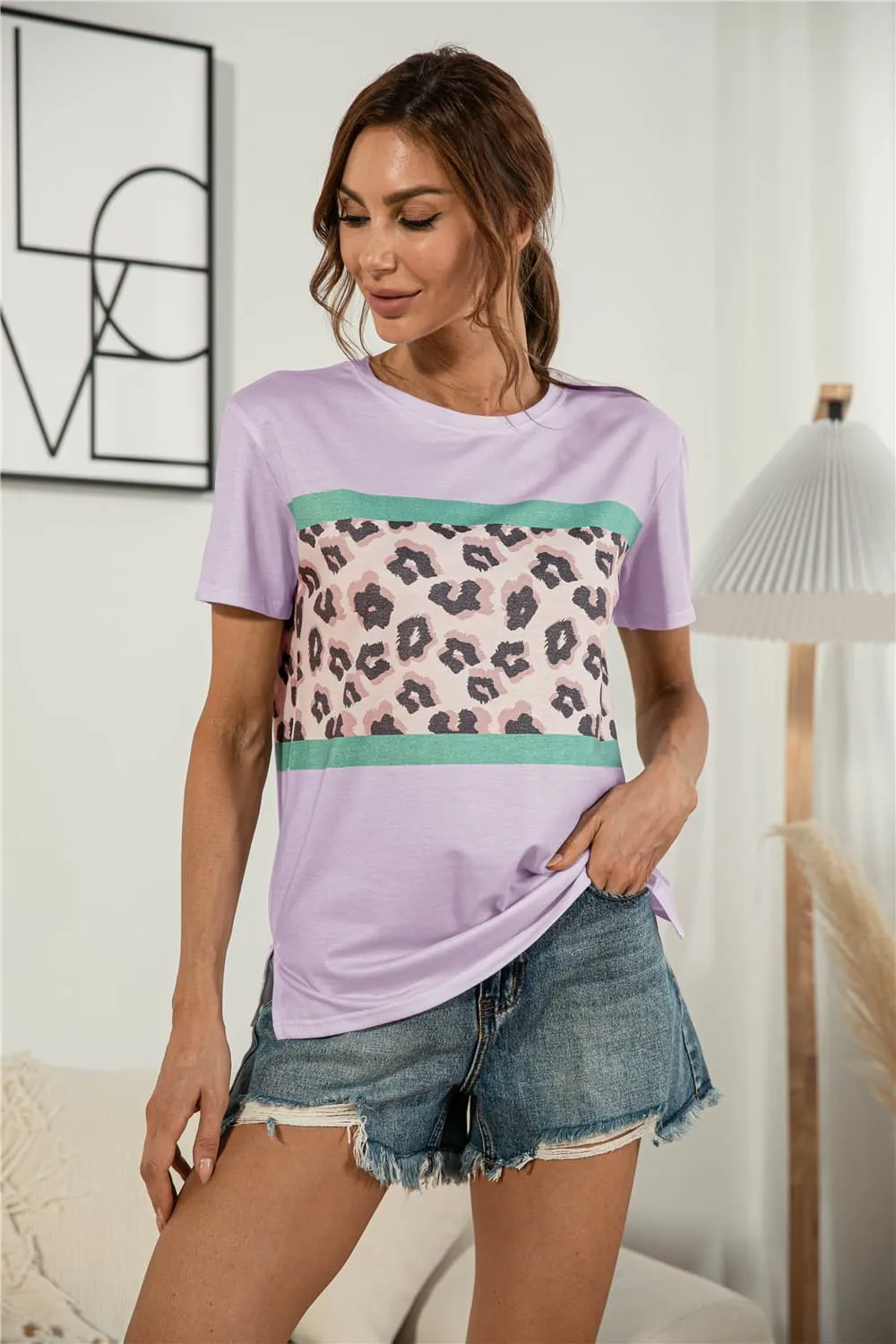 Leopard Color Block Side Slit Tee sold by Gigi Laurent product image thumbnail 3