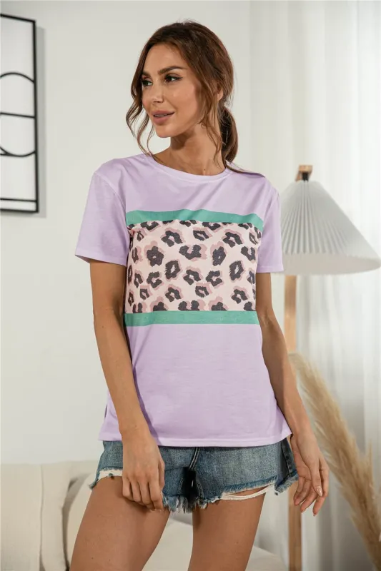Leopard Color Block Side Slit Tee sold by Gigi Laurent