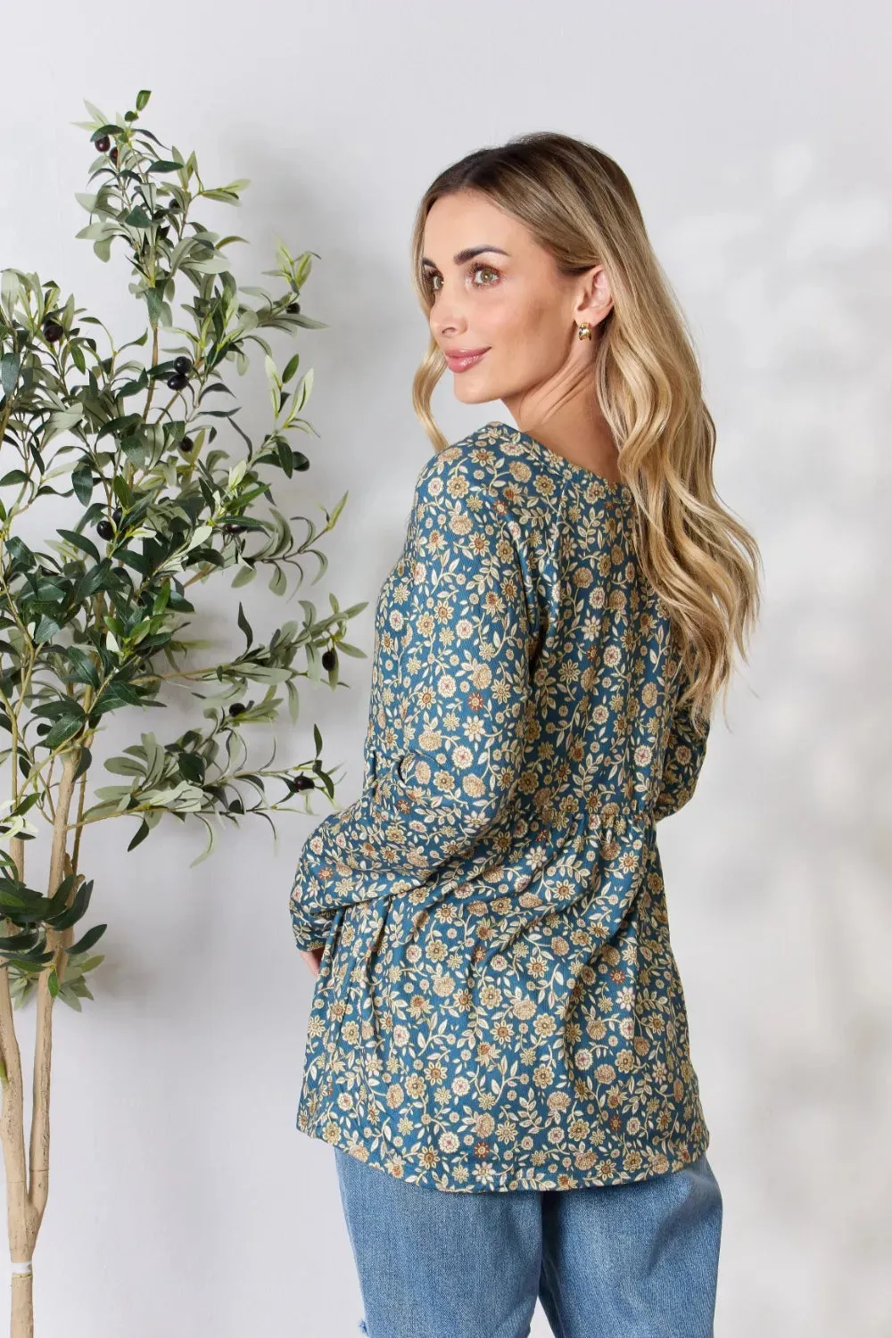 Heimish Full Size Floral Half Button Long Sleeve Blouse sold by Gigi Laurent product image thumbnail 3