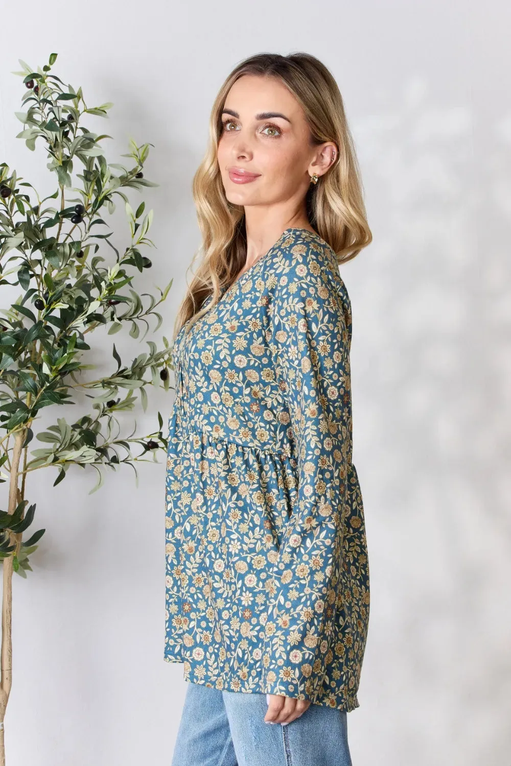 Heimish Full Size Floral Half Button Long Sleeve Blouse sold by Gigi Laurent product image thumbnail 2