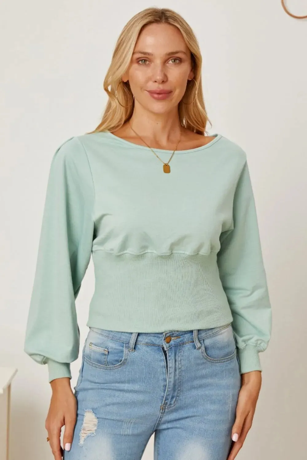 Boat Neck Lantern Sleeve Blouse sold by Gigi Laurent