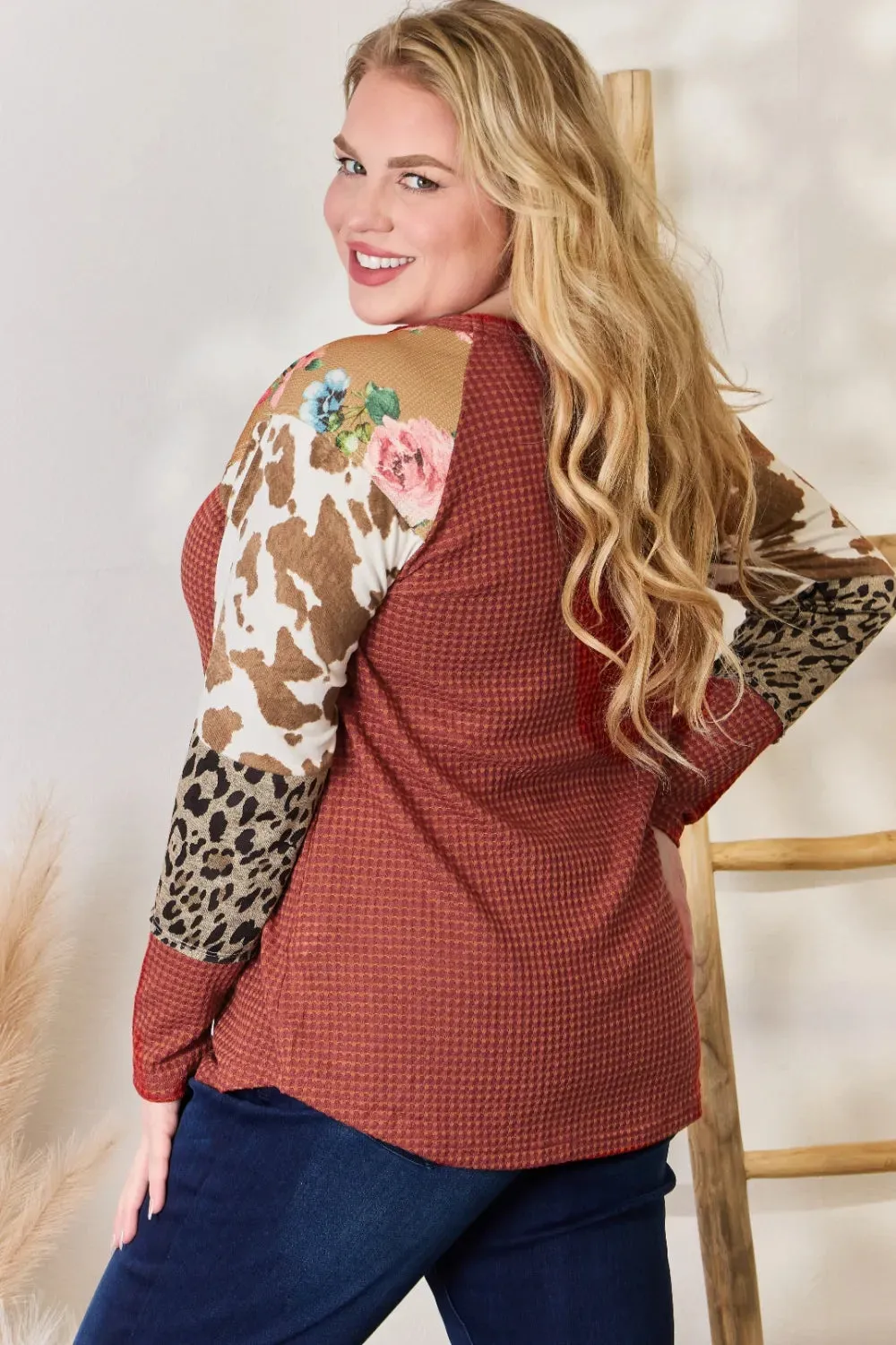 Hailey & Co Full Size Leopard Waffle-Knit Blouse sold by Gigi Laurent product image thumbnail 4