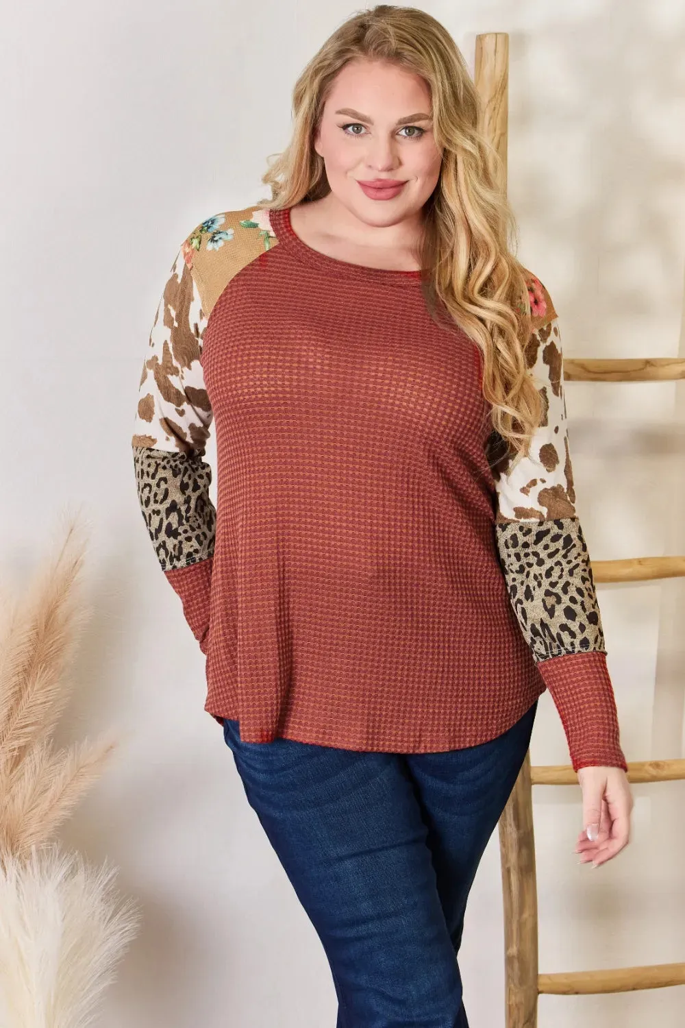 Hailey & Co Full Size Leopard Waffle-Knit Blouse sold by Gigi Laurent product image thumbnail 2