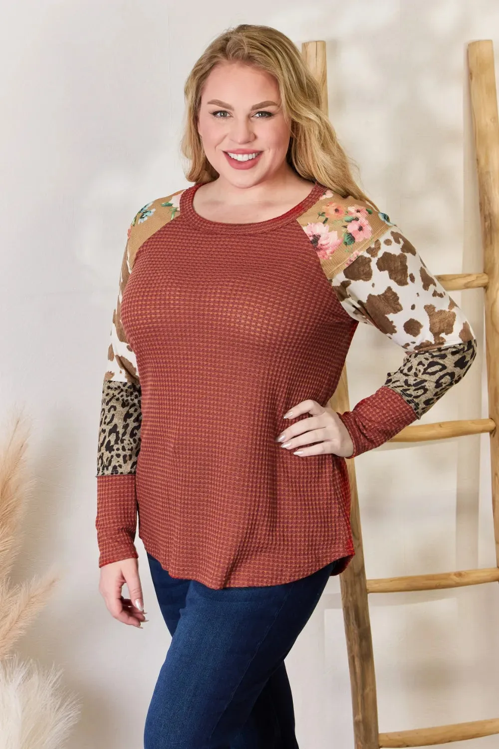 Hailey & Co Full Size Leopard Waffle-Knit Blouse sold by Gigi Laurent product image thumbnail 3