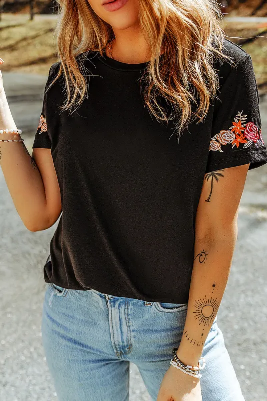 Embroidered Round Neck Tee Shirt sold by Gigi Laurent