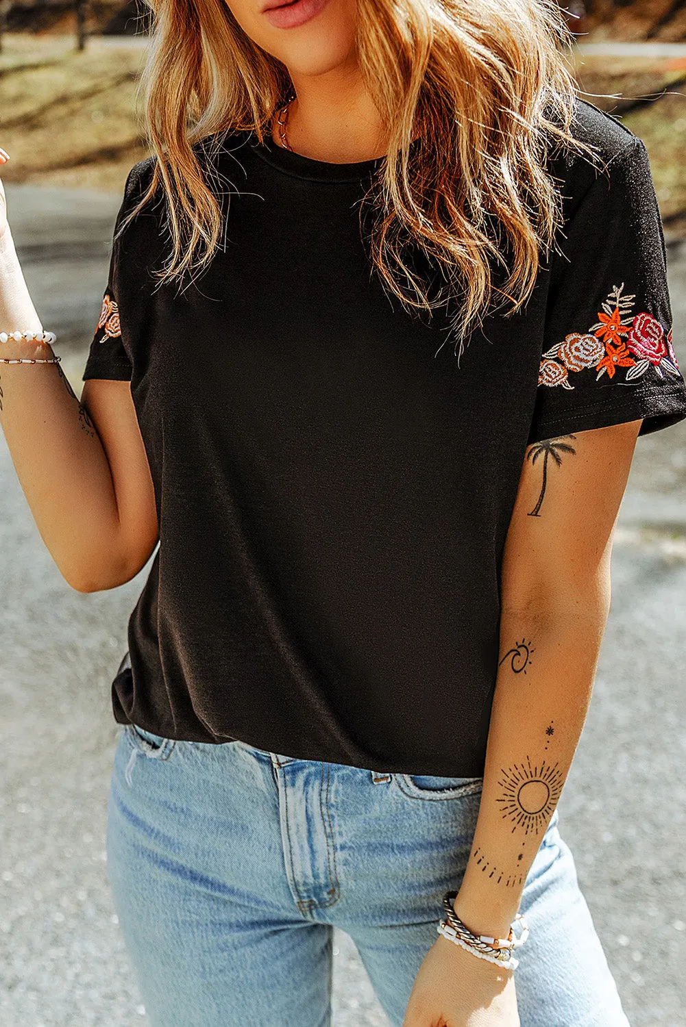 Embroidered Round Neck Tee Shirt sold by Gigi Laurent