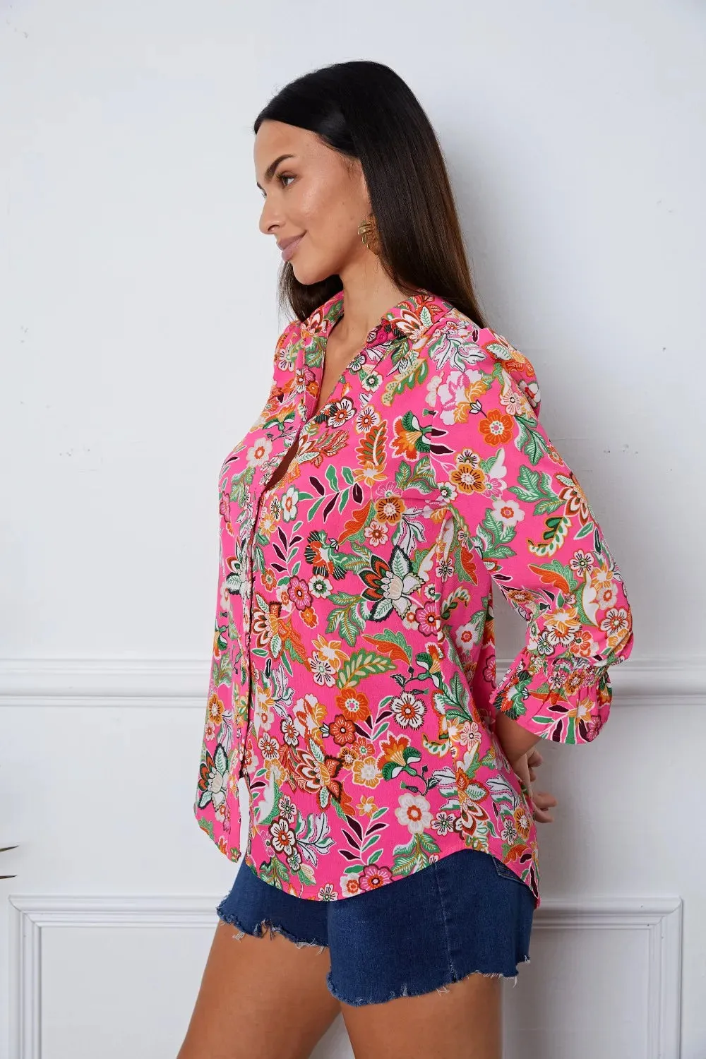 Floral Button Up Flounce Sleeve Shirt sold by Gigi Laurent product image thumbnail 4