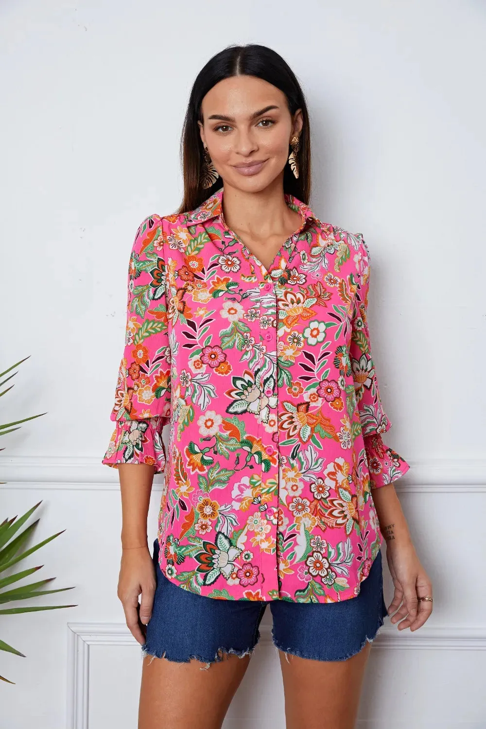 Floral Button Up Flounce Sleeve Shirt sold by Gigi Laurent product image thumbnail 3