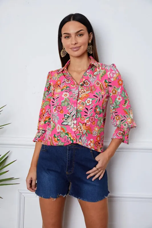 Floral Button Up Flounce Sleeve Shirt sold by Gigi Laurent