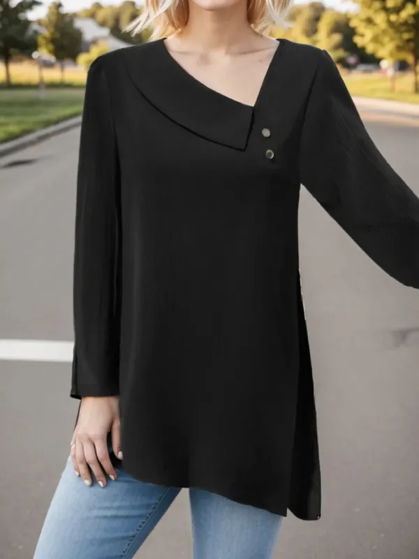 Asymmetrical Neck Long Sleeve Blouse sold by Gigi Laurent