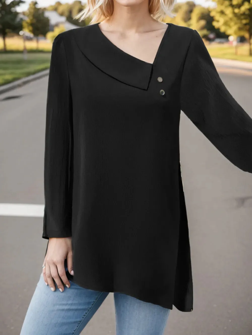 Asymmetrical Neck Long Sleeve Blouse sold by Gigi Laurent