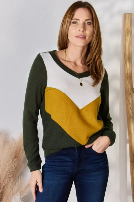 Hailey & Co Full Size Colorblock V-Neck Blouse sold by Gigi Laurent