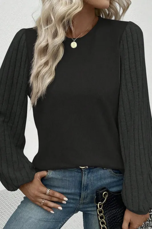 Ribbed Round Neck Long Sleeve Knit Top sold by Gigi Laurent