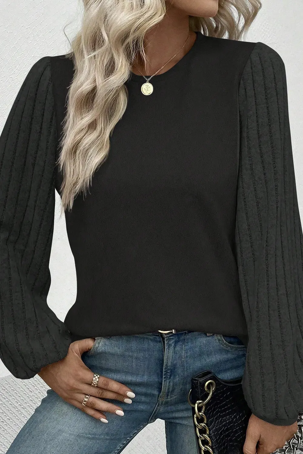 Ribbed Round Neck Long Sleeve Knit Top sold by Gigi Laurent