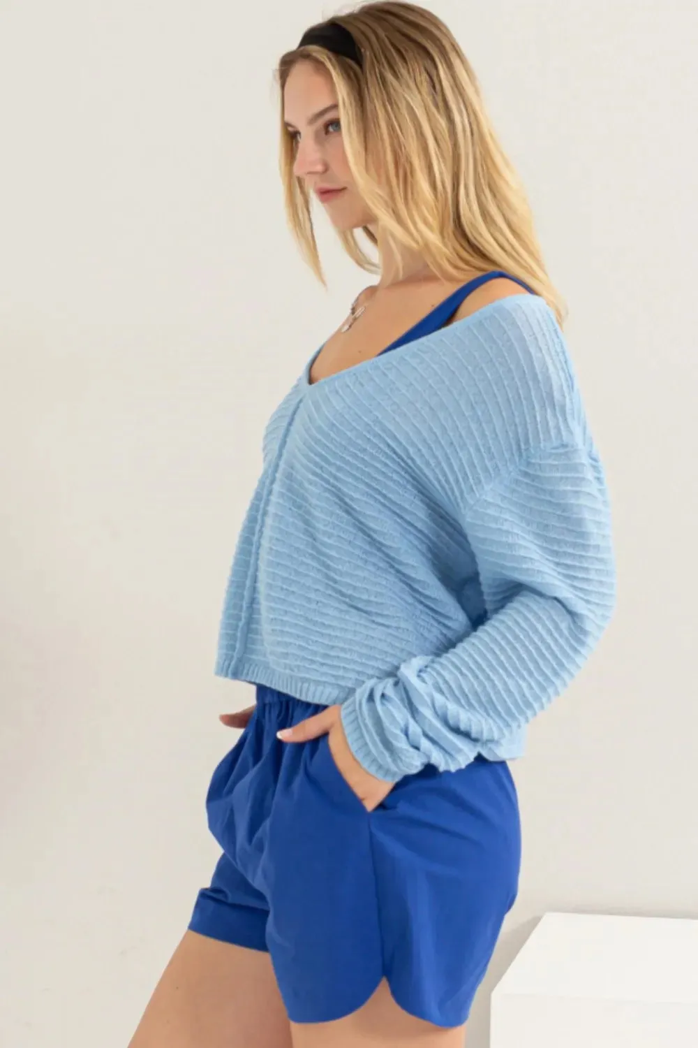 HYFVE V-Neck Stripe Texture Long Sleeve Top sold by Gigi Laurent product image thumbnail 3