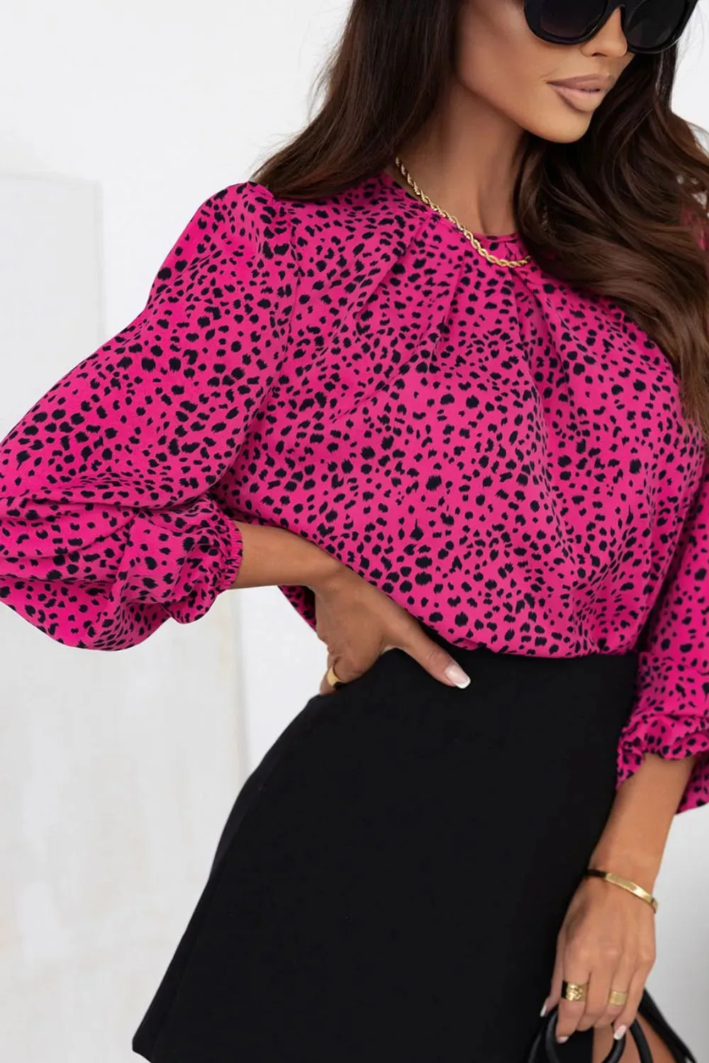 Leopard Round Neck Balloon Sleeve Blouse sold by Gigi Laurent product image thumbnail 3