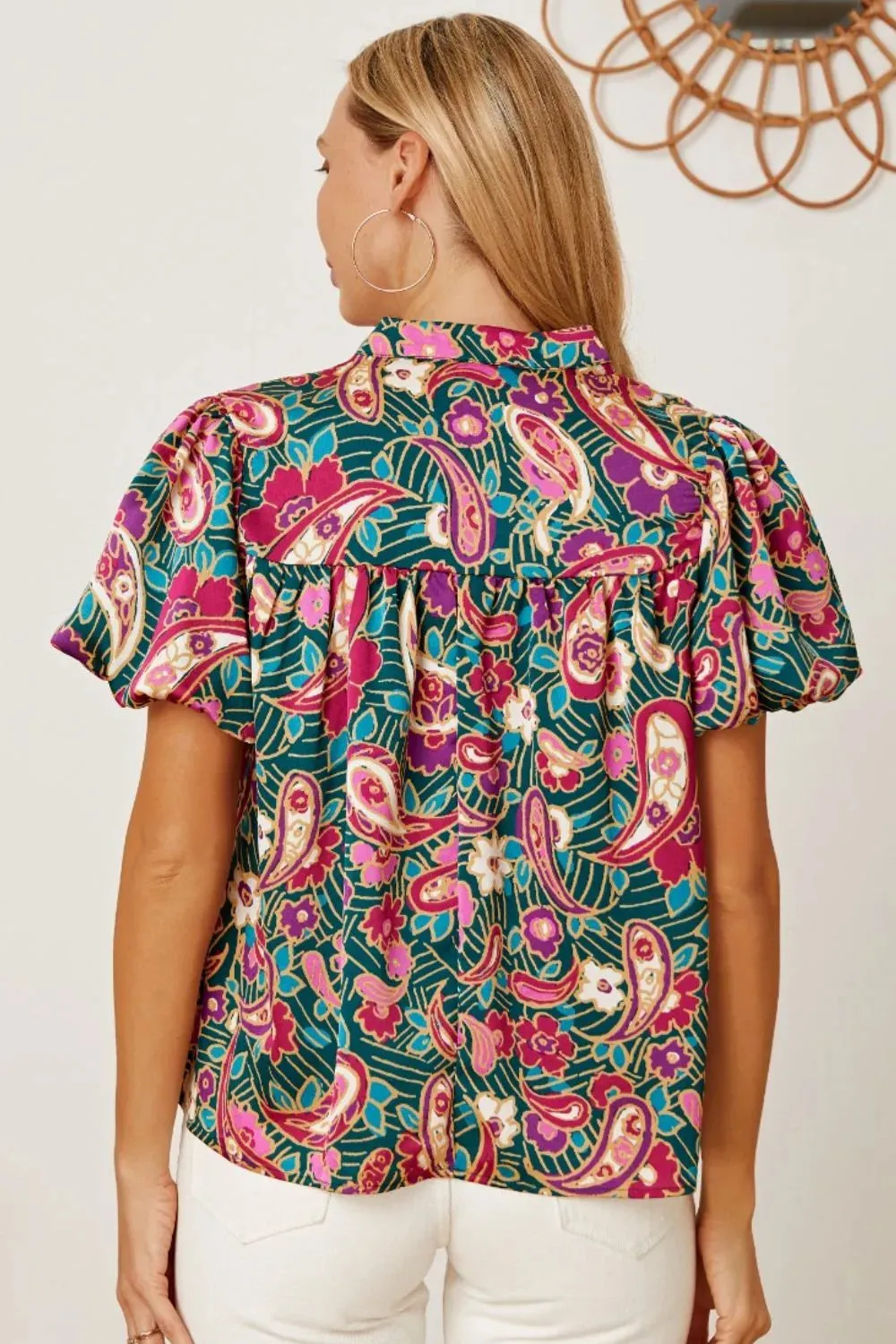 Floral Collared Neck Short Sleeve Blouse sold by Gigi Laurent product image thumbnail 2