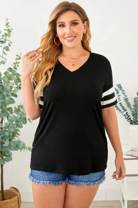 Plus Size Striped V-Neck Tee Shirt sold by Gigi Laurent