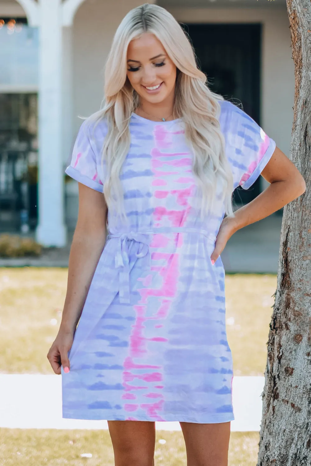 Women Tie-Dye Belted T-Shirt Dress sold by Gigi Laurent