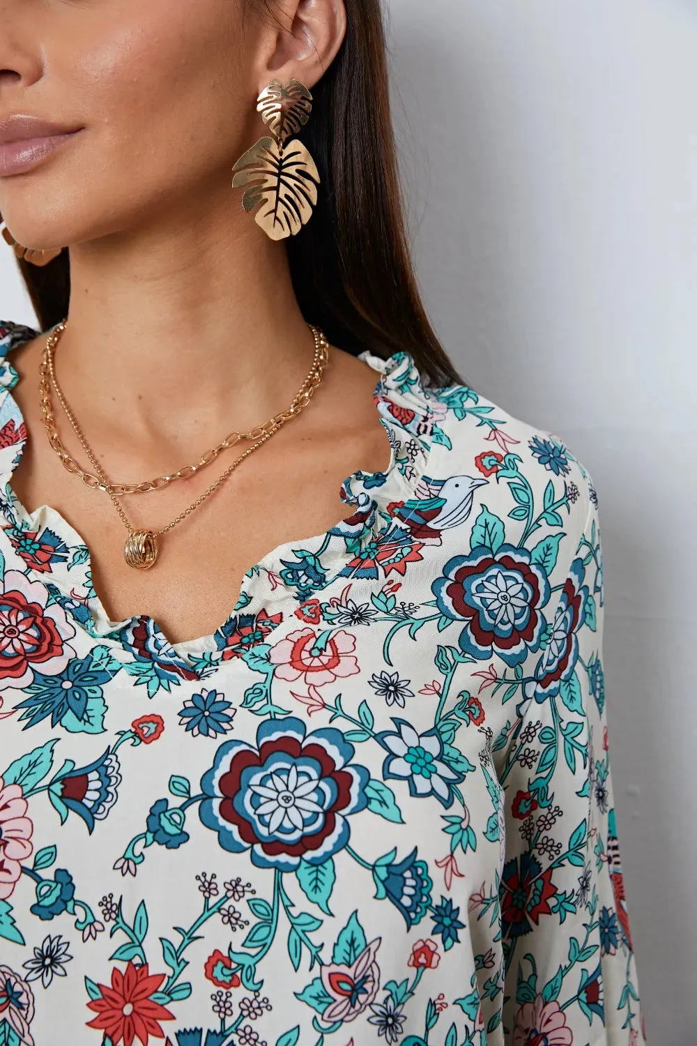 Floral Notched Long Sleeve Blouse sold by Gigi Laurent product image thumbnail 4