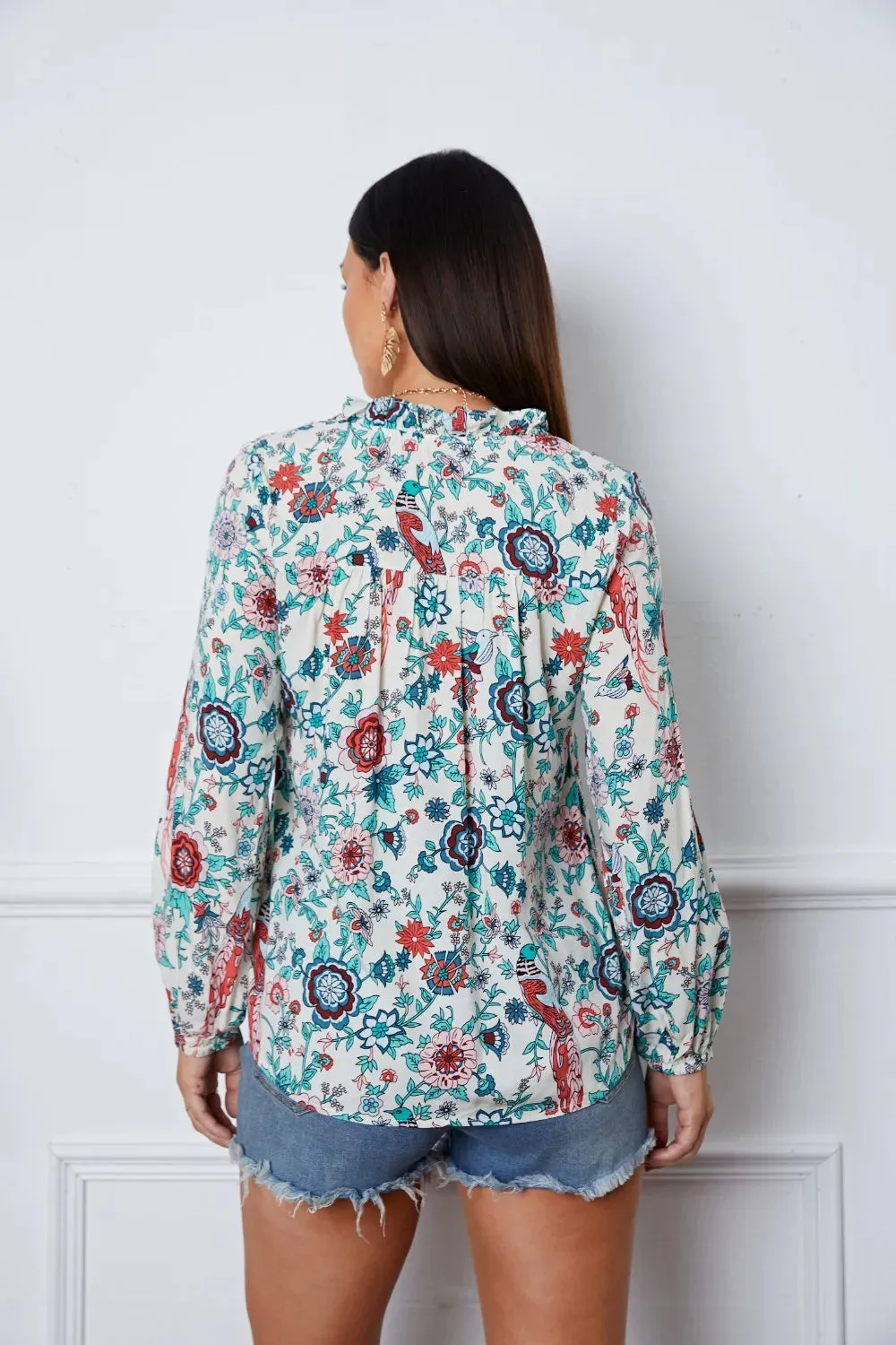 Floral Notched Long Sleeve Blouse sold by Gigi Laurent product image thumbnail 2