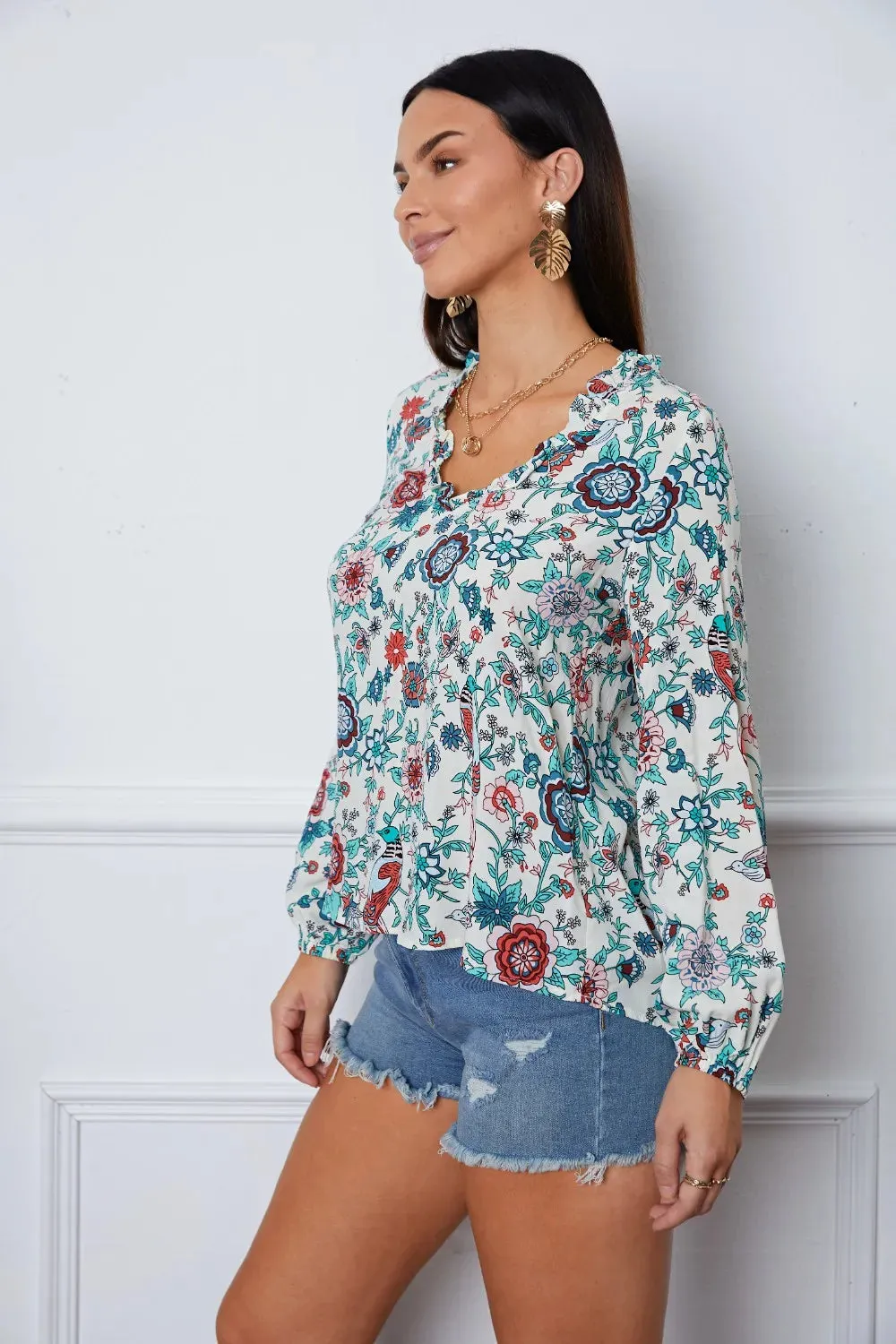 Floral Notched Long Sleeve Blouse sold by Gigi Laurent product image thumbnail 3