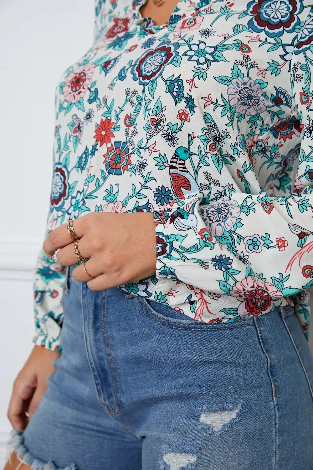 Floral Notched Long Sleeve Blouse sold by Gigi Laurent product image thumbnail 5