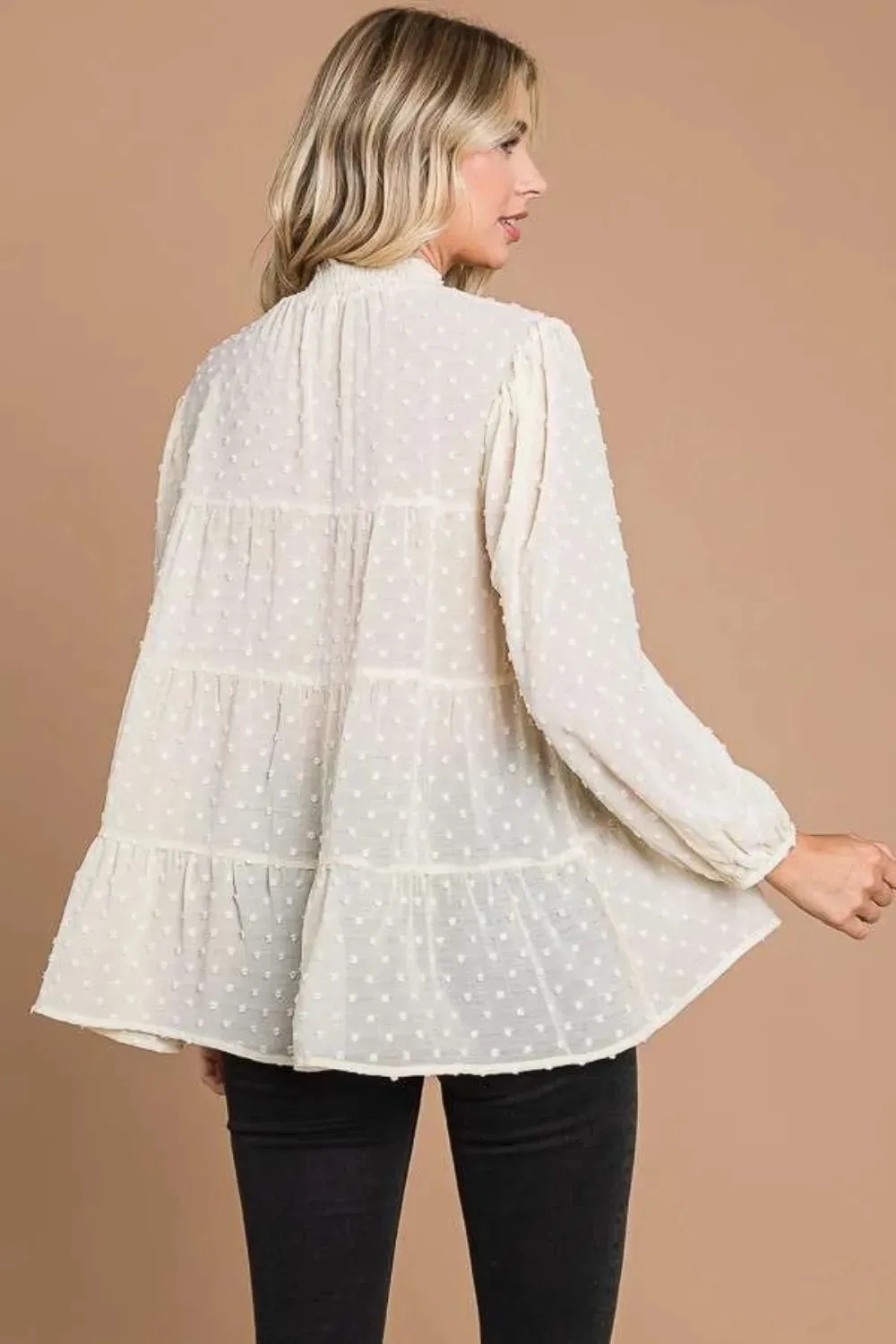 Culture Code Full Size Swiss Dot Smocked Mock Neck Blouse Plus Size sold by Gigi Laurent product image thumbnail 2