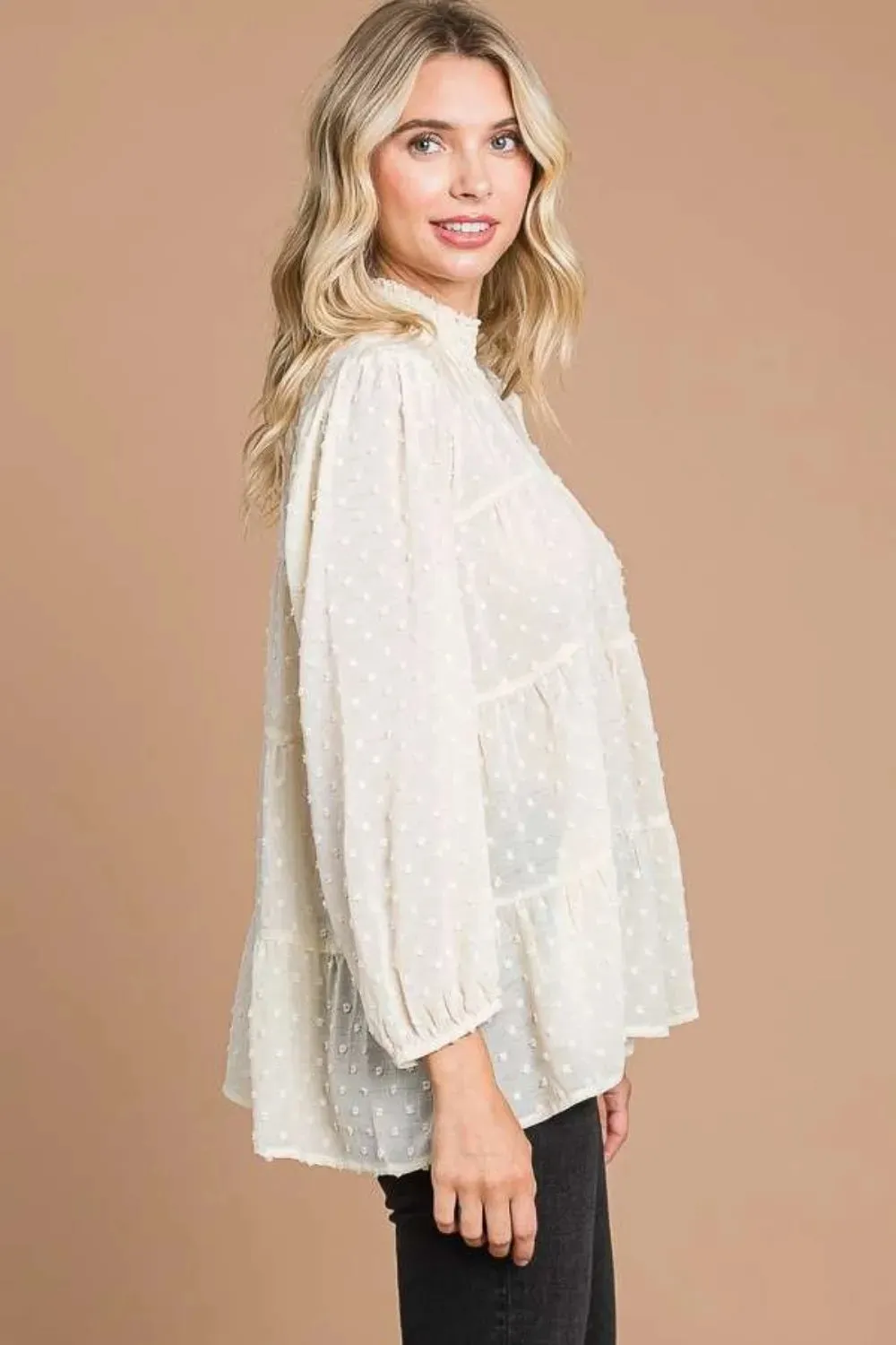 Culture Code Full Size Swiss Dot Smocked Mock Neck Blouse Plus Size sold by Gigi Laurent product image thumbnail 3