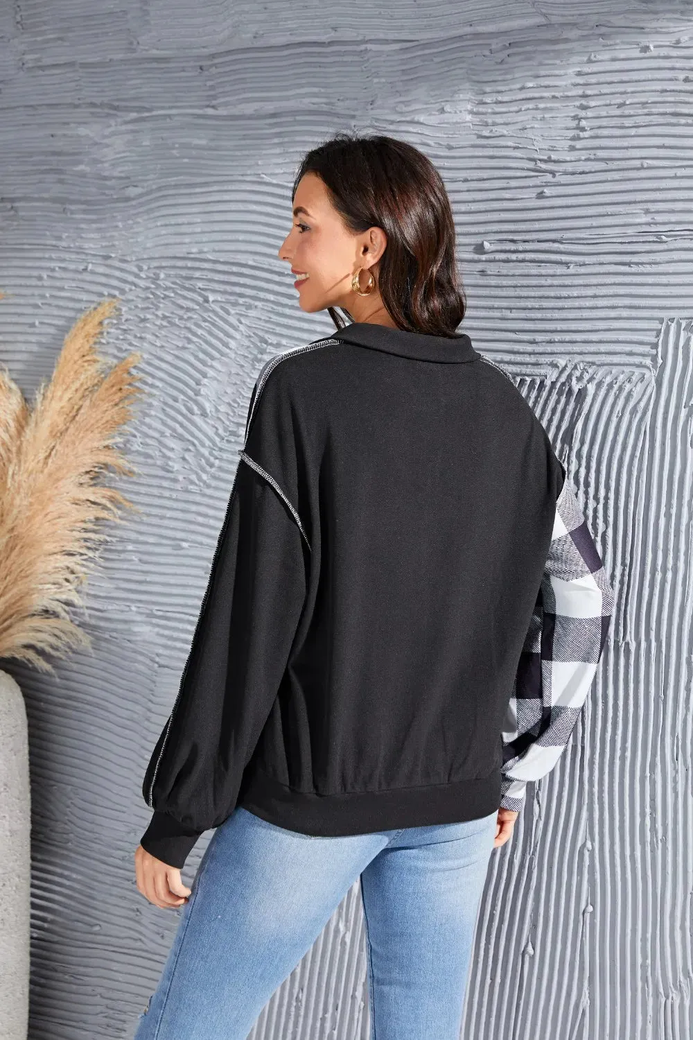 Plaid Exposed Seam Long Sleeve Blouse sold by Gigi Laurent product image thumbnail 2