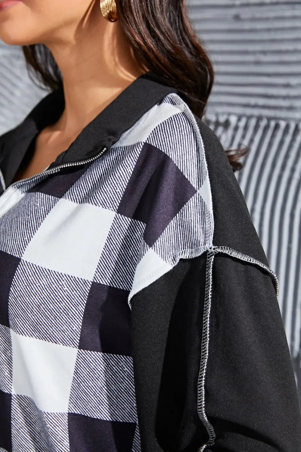 Plaid Exposed Seam Long Sleeve Blouse sold by Gigi Laurent product image thumbnail 4