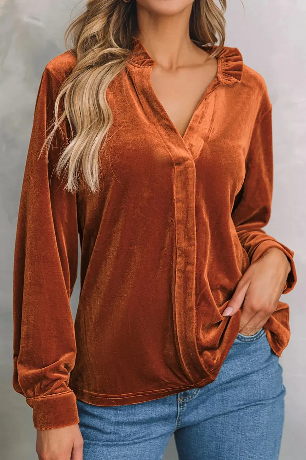 Notched Frill Detail Long Sleeve Blouse sold by Gigi Laurent product image thumbnail 3
