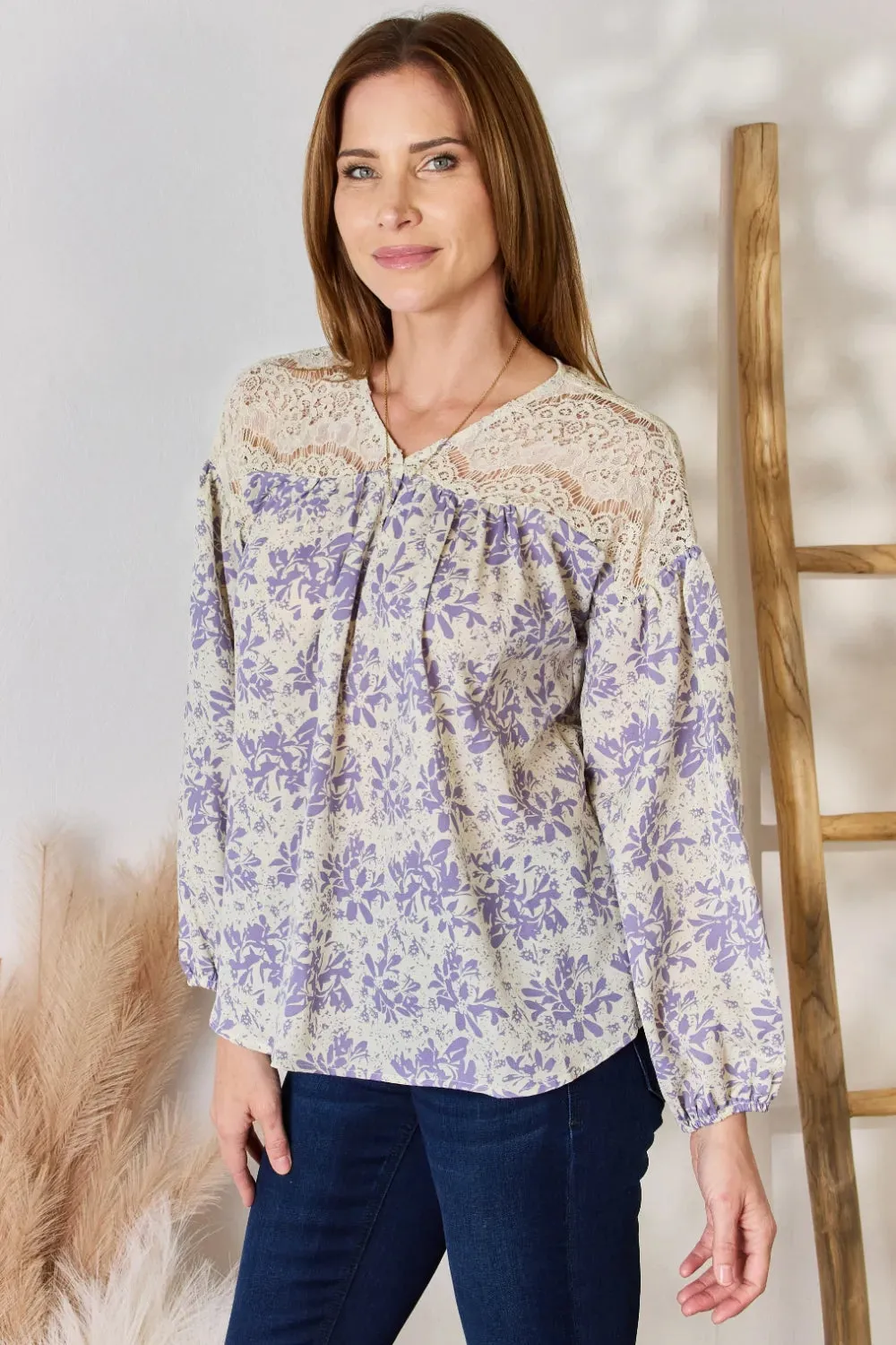 Hailey & Co Full Size Lace Detail Printed Blouse sold by Gigi Laurent product image thumbnail 3