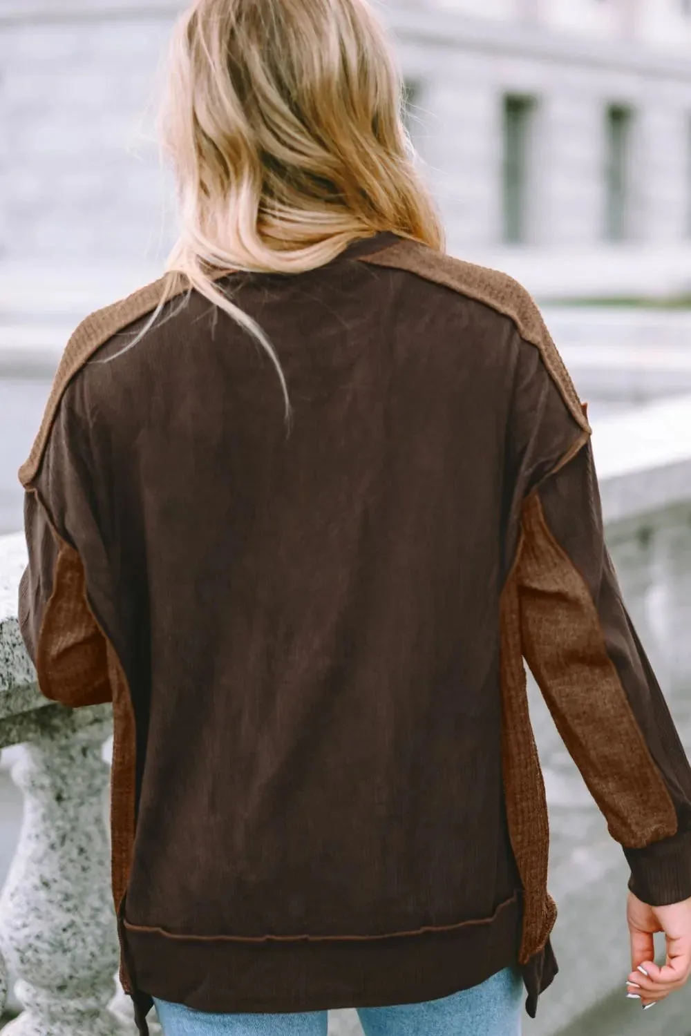 Ribbed Exposed Seam Dropped Shoulder Blouse sold by Gigi Laurent product image thumbnail 2