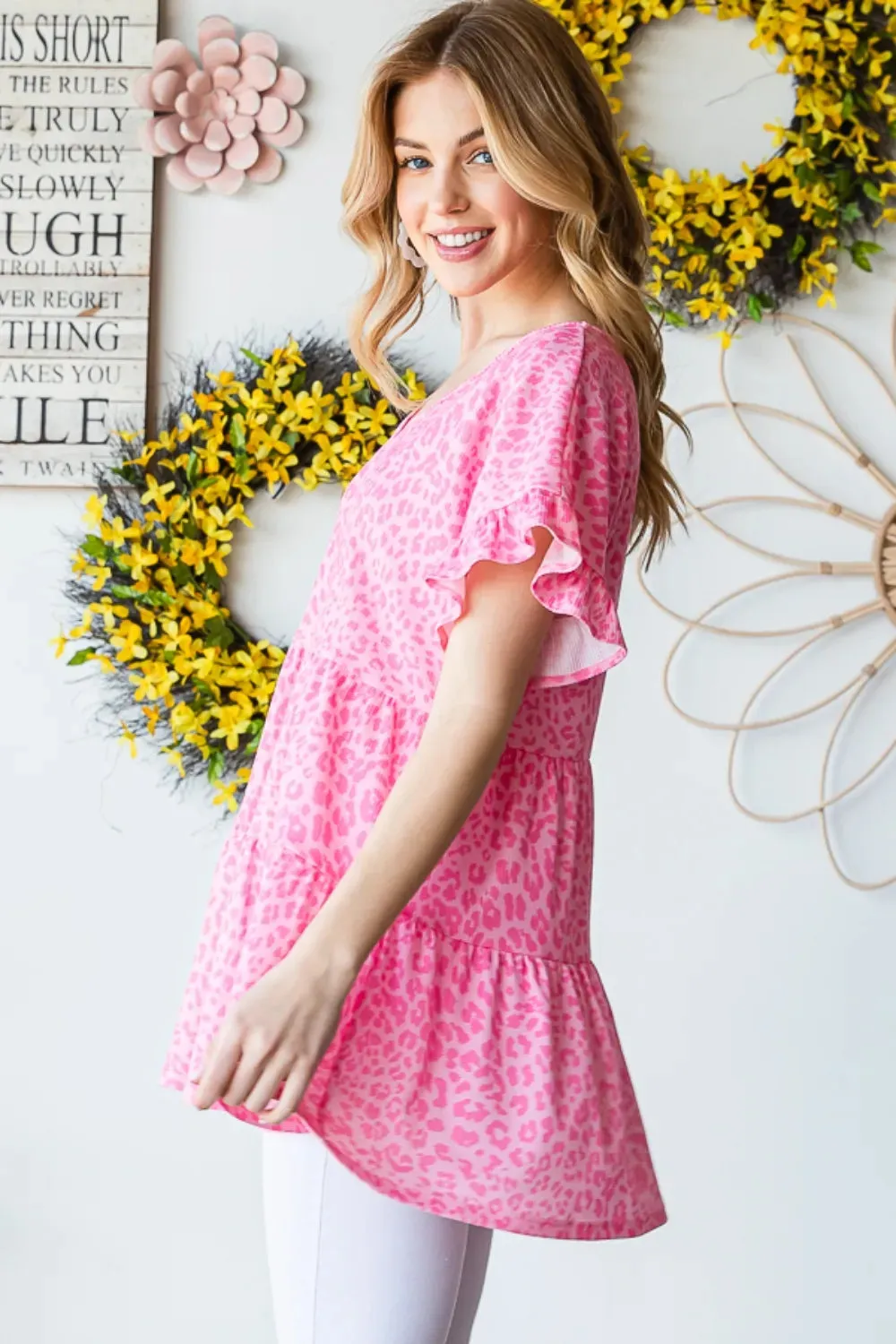 Heimish Full Size Leopard Ruffle Trim Short Sleeve Top sold by Gigi Laurent product image thumbnail 4