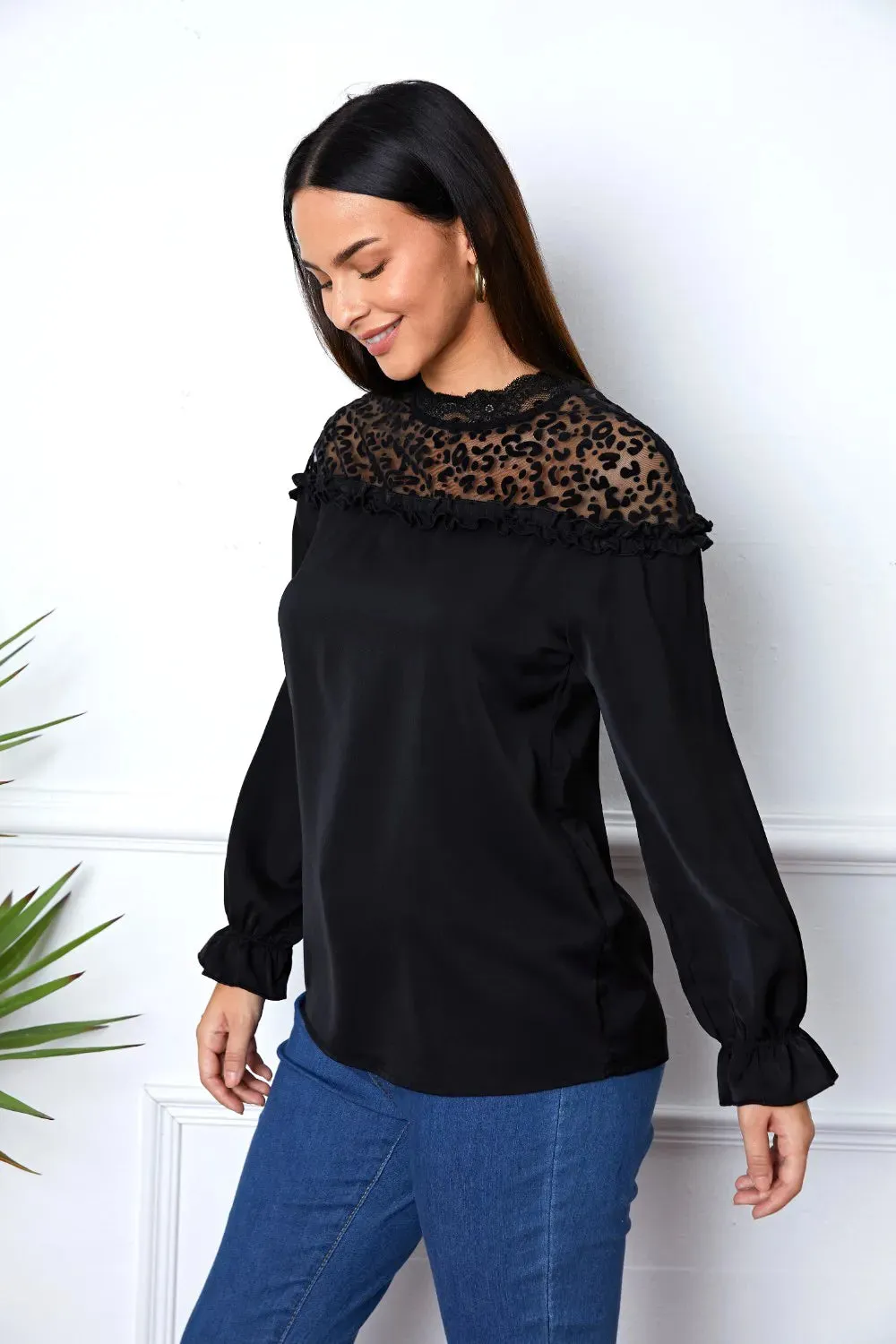 Leopard Frill Flounce Sleeve Blouse sold by Gigi Laurent product image thumbnail 2