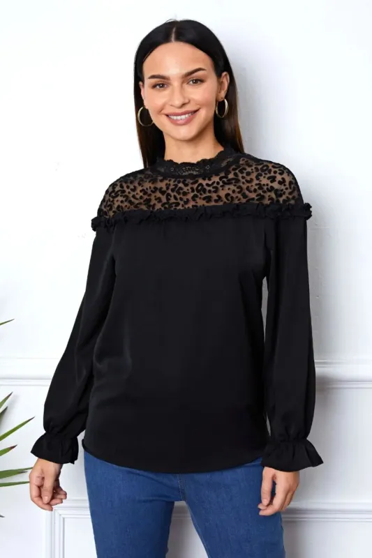 Leopard Frill Flounce Sleeve Blouse sold by Gigi Laurent